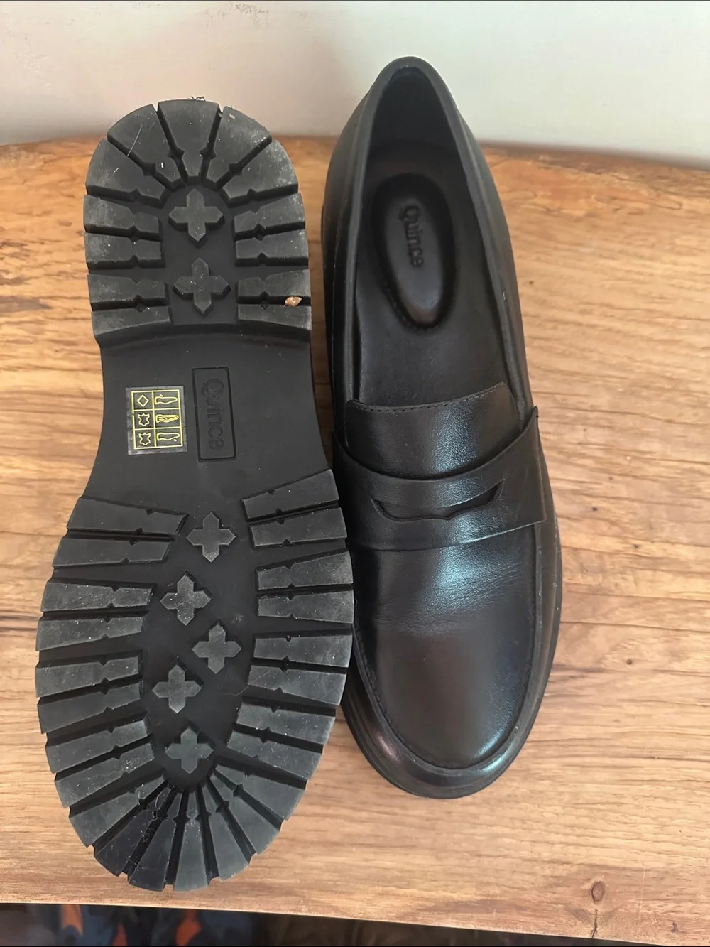 Quince Black Leather Lug-Sole Penny Loafers